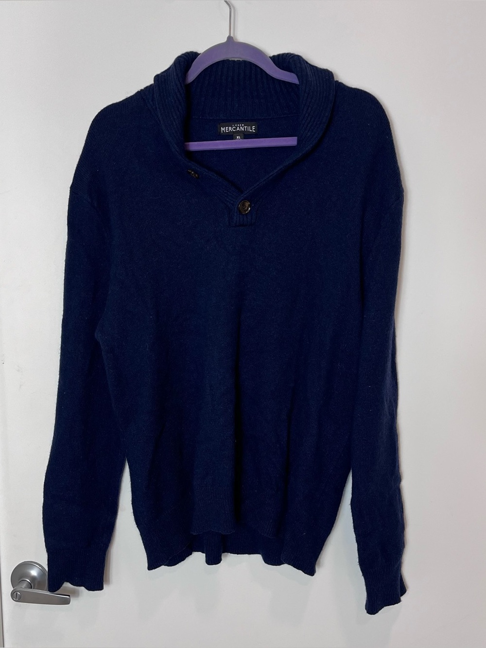 J. Crew Mercantile Sweater Mens Lambs Wool Professor Preppy Blue Shawl Collar XL